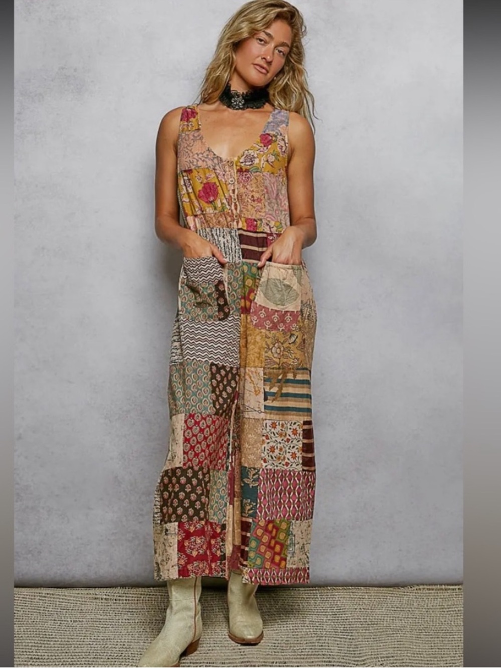 Colorful Patchwork Jumpsuit with Pockets